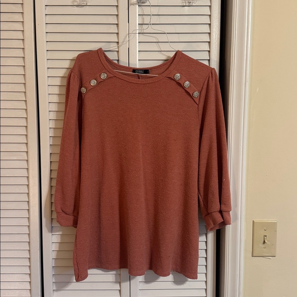 Rust Pink Button-Detail Sweater